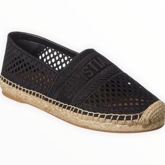 DIOR Granville Embroidered Mesh Cotton Flat Espadrille Shoes